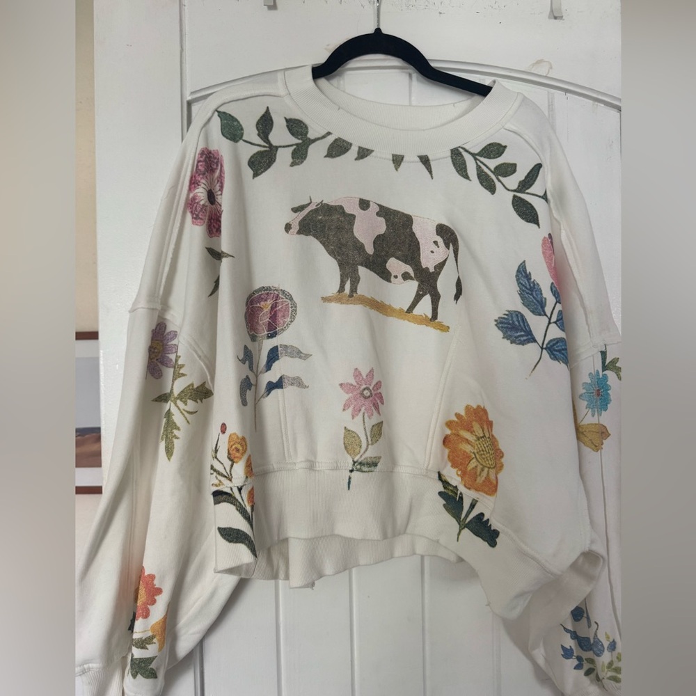 Free People Multicolor Floral Cow Sweater - never been worn